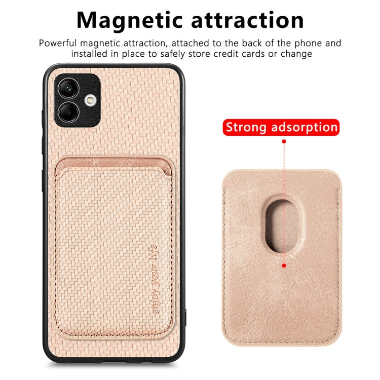 For Samsung Galaxy A04 4G Carbon Fiber Leather Card Magsafe Magnetic Phone Case(Khaki) by buy2fix