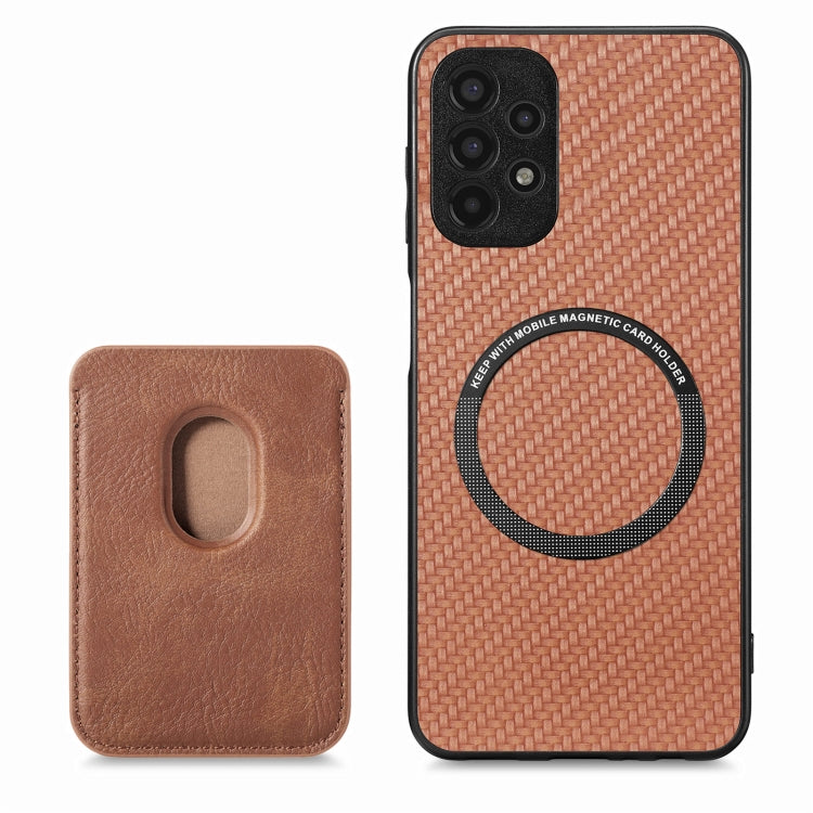 For Samsung Galaxy A13 4G Carbon Fiber Leather Card Magsafe Magnetic Phone Case(Brown) by buy2fix