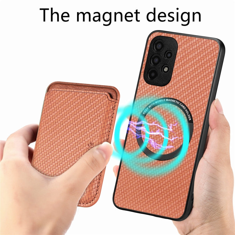 For Samsung Galaxy A13 4G Carbon Fiber Leather Card Magsafe Magnetic Phone Case(Brown) by buy2fix