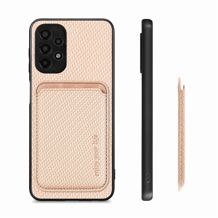For Samsung Galaxy A13 4G Carbon Fiber Leather Card Magsafe Magnetic Phone Case(Khaki) by buy2fix