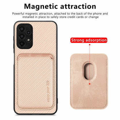 For Samsung Galaxy A13 4G Carbon Fiber Leather Card Magsafe Magnetic Phone Case(Khaki) by buy2fix