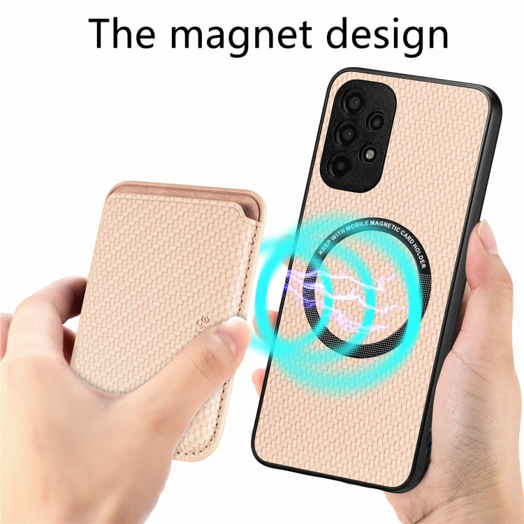 For Samsung Galaxy A13 4G Carbon Fiber Leather Card Magsafe Magnetic Phone Case(Khaki) by buy2fix