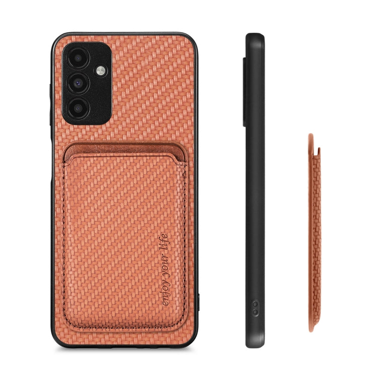 For Samsung Galaxy A13 5G Carbon Fiber Leather Card Magsafe Magnetic Phone Case(Brown) by buy2fix
