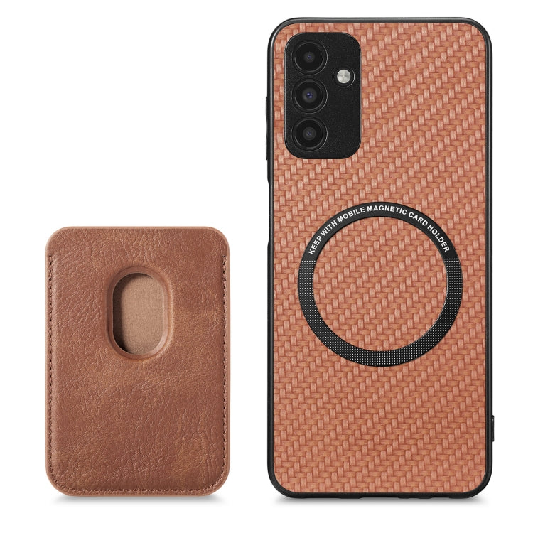For Samsung Galaxy A13 5G Carbon Fiber Leather Card Magsafe Magnetic Phone Case(Brown) by buy2fix