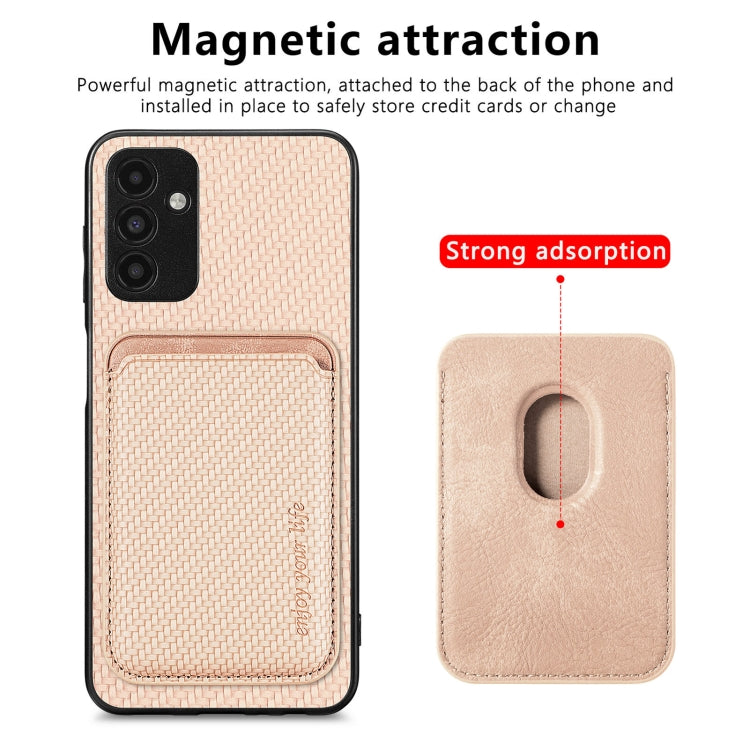 For Samsung Galaxy A13 5G Carbon Fiber Leather Card Magsafe Magnetic Phone Case(Khaki) by buy2fix