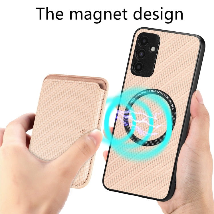 For Samsung Galaxy A13 5G Carbon Fiber Leather Card Magsafe Magnetic Phone Case(Khaki) by buy2fix