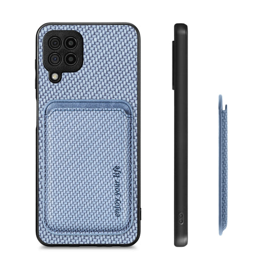 For Samsung Galaxy A22 4G Carbon Fiber Leather Card Magsafe Magnetic Phone Case(Blue) by buy2fix