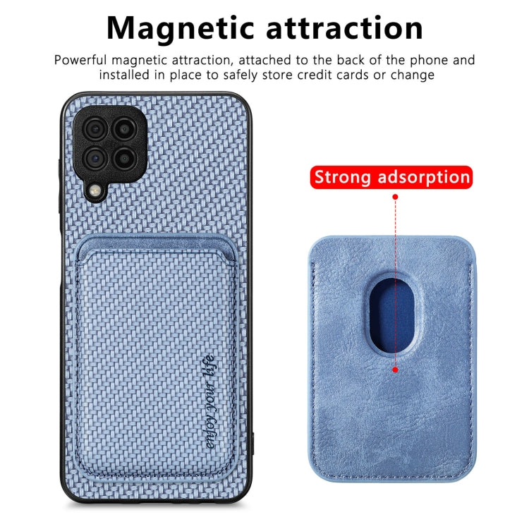 For Samsung Galaxy A22 4G Carbon Fiber Leather Card Magsafe Magnetic Phone Case(Blue) by buy2fix