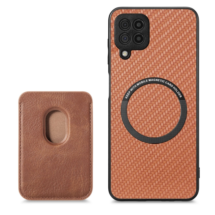 For Samsung Galaxy A22 4G Carbon Fiber Leather Card Magsafe Magnetic Phone Case(Brown) by buy2fix
