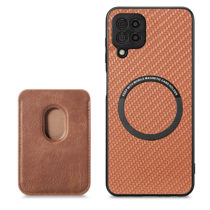For Samsung Galaxy A22 4G Carbon Fiber Leather Card Magsafe Magnetic Phone Case(Brown) by buy2fix