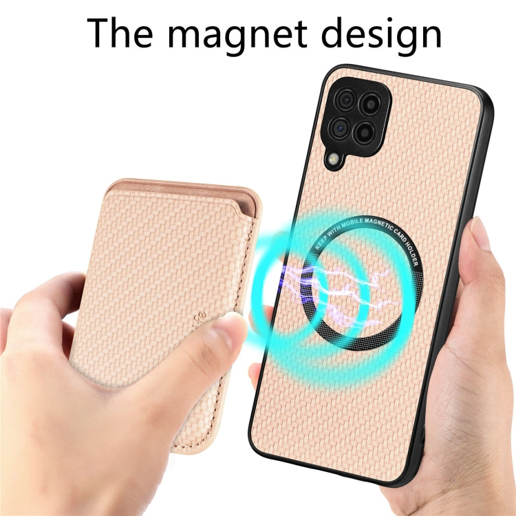 For Samsung Galaxy A22 4G Carbon Fiber Leather Card Magsafe Magnetic Phone Case(Khaki) by buy2fix