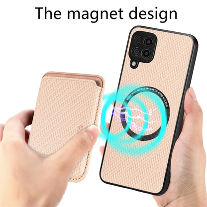 For Samsung Galaxy A22 4G Carbon Fiber Leather Card Magsafe Magnetic Phone Case(Khaki) by buy2fix