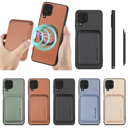 For Samsung Galaxy A22 4G Carbon Fiber Leather Card Magsafe Magnetic Phone Case(Brown) by buy2fix