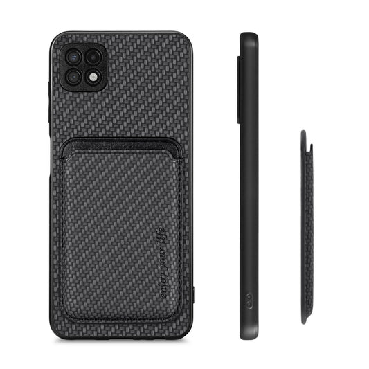 For Samsung Galaxy A22 5G Carbon Fiber Leather Card Magsafe Magnetic Phone Case(Black) by buy2fix