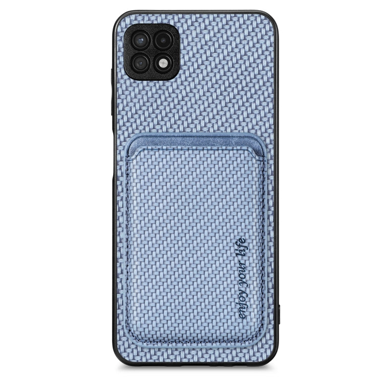 For Samsung Galaxy A22 5G Carbon Fiber Leather Card Magsafe Magnetic Phone Case(Blue) by buy2fix