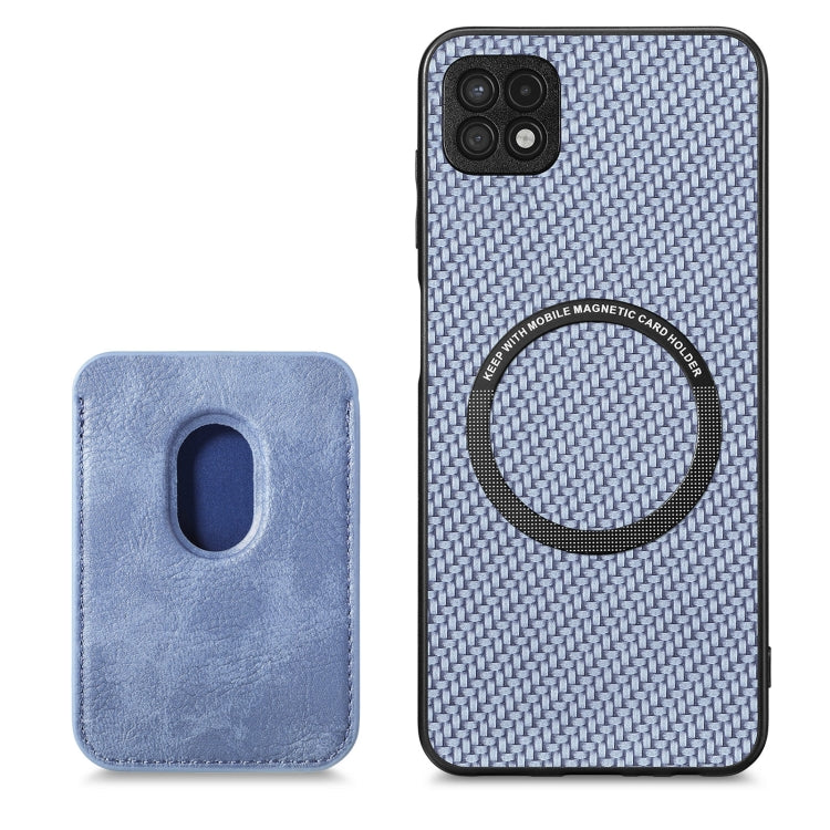 For Samsung Galaxy A22 5G Carbon Fiber Leather Card Magsafe Magnetic Phone Case(Blue) by buy2fix