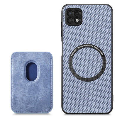 For Samsung Galaxy A22 5G Carbon Fiber Leather Card Magsafe Magnetic Phone Case(Blue) by buy2fix