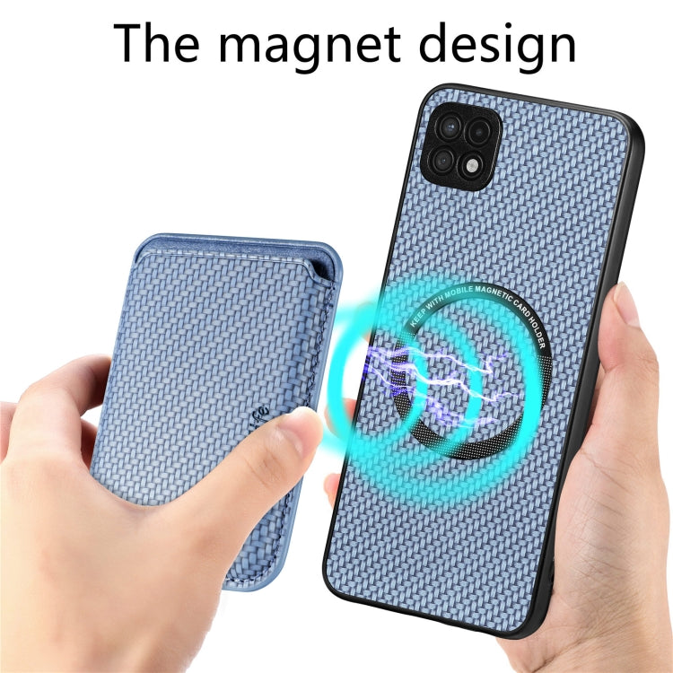 For Samsung Galaxy A22 5G Carbon Fiber Leather Card Magsafe Magnetic Phone Case(Blue) by buy2fix