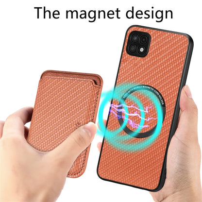 For Samsung Galaxy A22 5G Carbon Fiber Leather Card Magsafe Magnetic Phone Case(Brown) by buy2fix