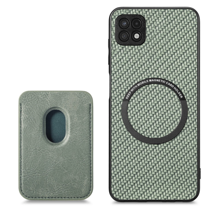 For Samsung Galaxy A22 5G Carbon Fiber Leather Card Magsafe Magnetic Phone Case(Green) by buy2fix