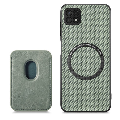 For Samsung Galaxy A22 5G Carbon Fiber Leather Card Magsafe Magnetic Phone Case(Green) by buy2fix