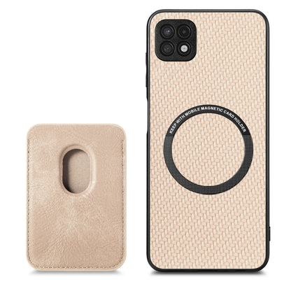 For Samsung Galaxy A22 5G Carbon Fiber Leather Card Magsafe Magnetic Phone Case(Khaki) by buy2fix