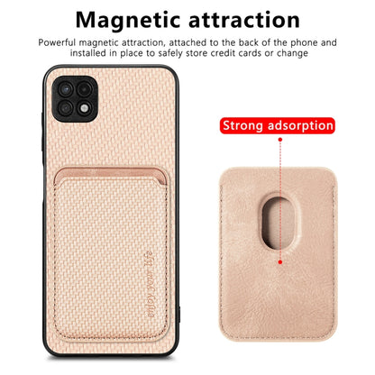For Samsung Galaxy A22 5G Carbon Fiber Leather Card Magsafe Magnetic Phone Case(Khaki) by buy2fix