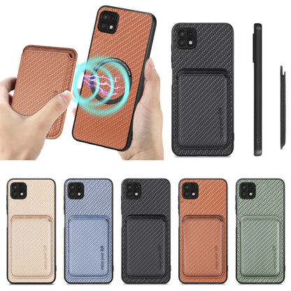 For Samsung Galaxy A22 5G Carbon Fiber Leather Card Magsafe Magnetic Phone Case(Brown) by buy2fix
