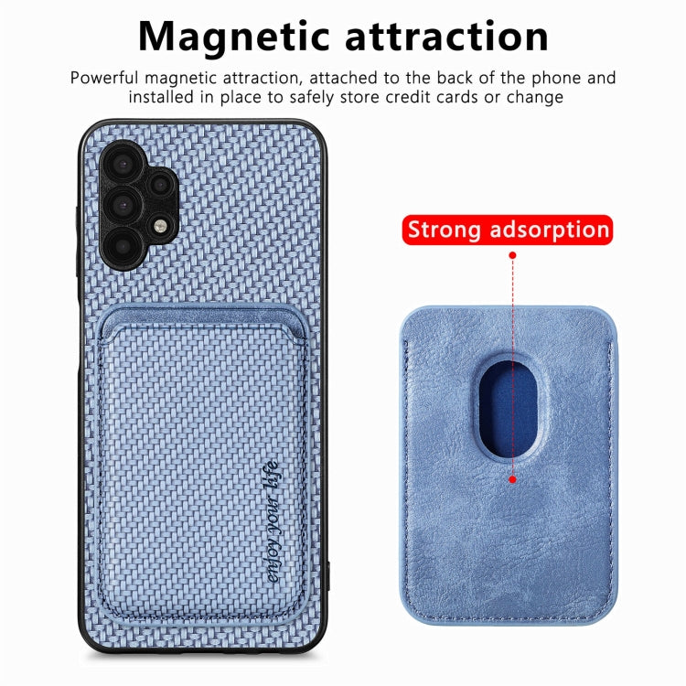 For Samsung Galaxy A32 5G Carbon Fiber Leather Card Magsafe Magnetic Phone Case(Blue) by buy2fix