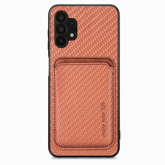 For Samsung Galaxy A32 5G Carbon Fiber Leather Card Magsafe Magnetic Phone Case(Brown) - Galaxy Phone Cases by buy2fix | Online Shopping UK | buy2fix