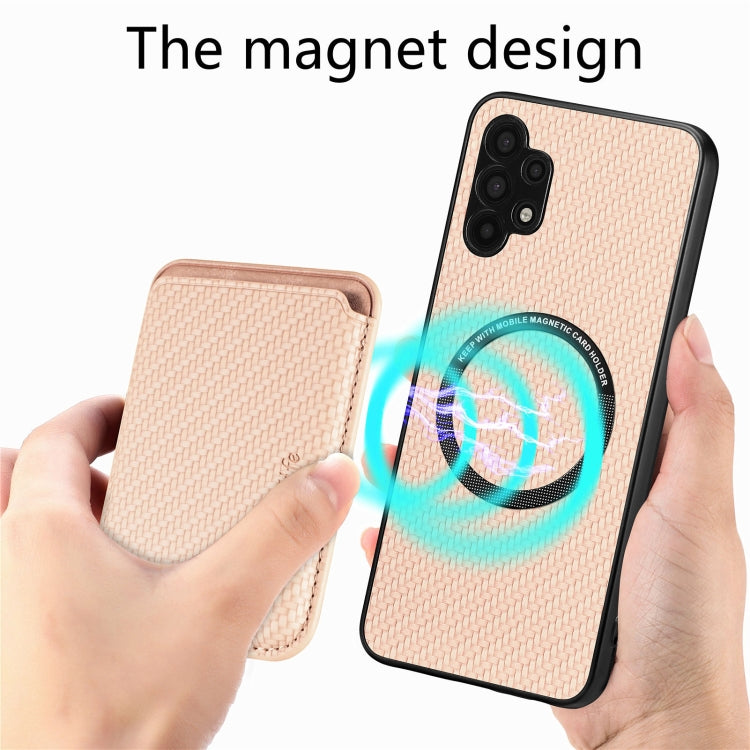 For Samsung Galaxy A32 5G Carbon Fiber Leather Card Magsafe Magnetic Phone Case(Khaki) by buy2fix