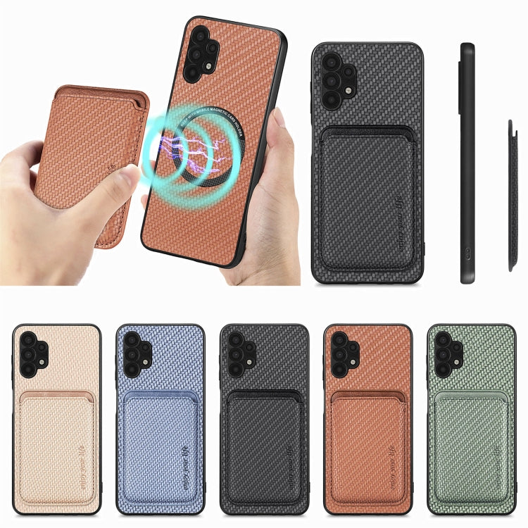 For Samsung Galaxy A32 5G Carbon Fiber Leather Card Magsafe Magnetic Phone Case(Blue) by buy2fix