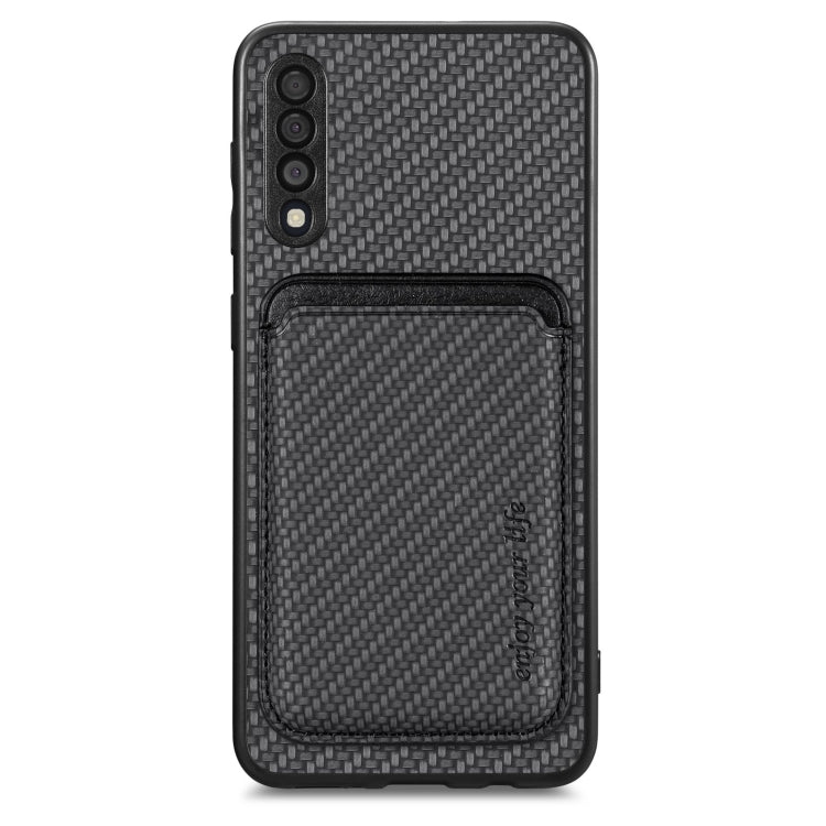 For Samsung Galaxy A50 Carbon Fiber Leather Card Magsafe Magnetic Phone Case(Black) by buy2fix