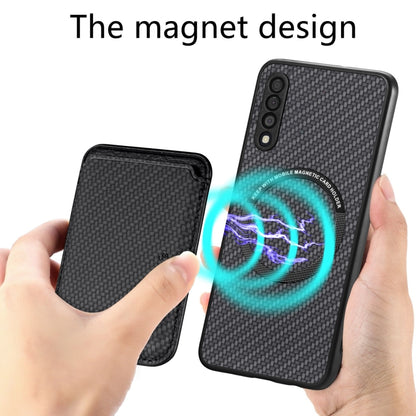 For Samsung Galaxy A50 Carbon Fiber Leather Card Magsafe Magnetic Phone Case(Black) by buy2fix
