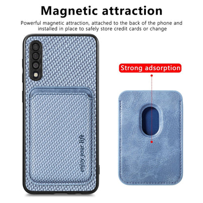 For Samsung Galaxy A50 Carbon Fiber Leather Card Magsafe Magnetic Phone Case(Blue) by buy2fix
