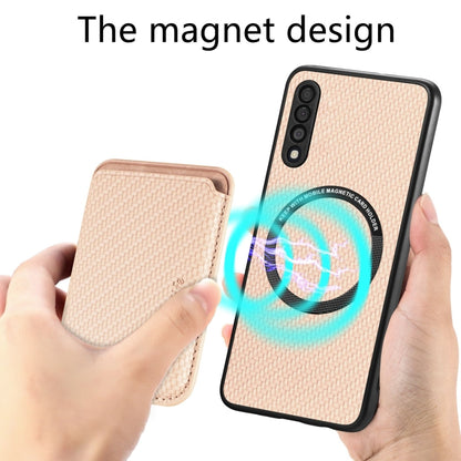 For Samsung Galaxy A50 Carbon Fiber Leather Card Magsafe Magnetic Phone Case(Khaki) by buy2fix