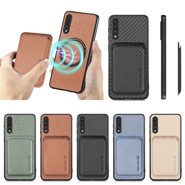 For Samsung Galaxy A50 Carbon Fiber Leather Card Magsafe Magnetic Phone Case(Green) by buy2fix