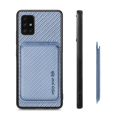 For Samsung Galaxy A51 5G Carbon Fiber Leather Card Magsafe Magnetic Phone Case(Blue) by buy2fix