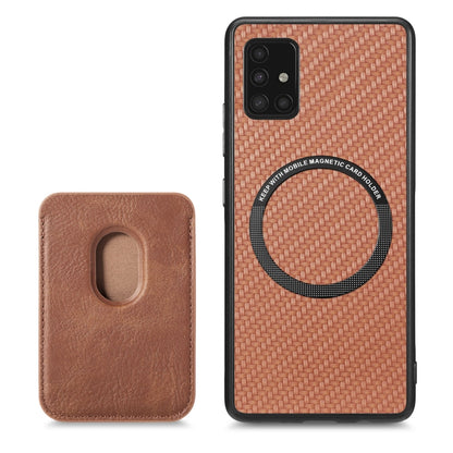 For Samsung Galaxy A51 5G Carbon Fiber Leather Card Magsafe Magnetic Phone Case(Brown) by buy2fix