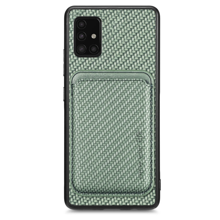 For Samsung Galaxy A51 5G Carbon Fiber Leather Card Magsafe Magnetic Phone Case(Green) by buy2fix