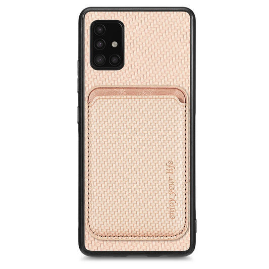 For Samsung Galaxy A51 5G Carbon Fiber Leather Card Magsafe Magnetic Phone Case(Khaki) - Galaxy Phone Cases by buy2fix | Online Shopping UK | buy2fix