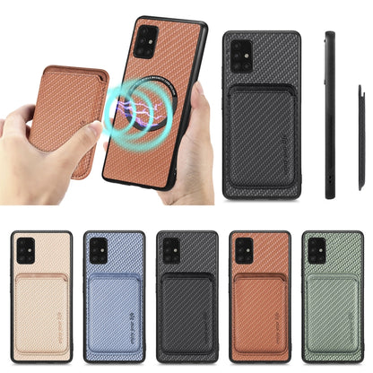 For Samsung Galaxy A51 5G Carbon Fiber Leather Card Magsafe Magnetic Phone Case(Brown) by buy2fix