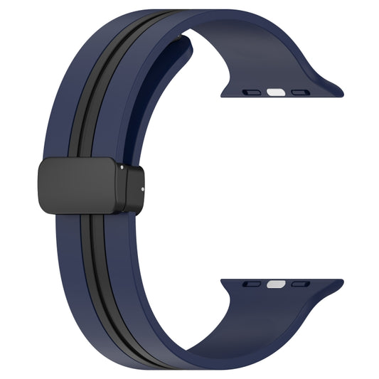 Magnetic Clasp Two-Color Silicone Watch Band For Apple Watch Ultra 49mm(Midnight Blue + Black) by buy2fix