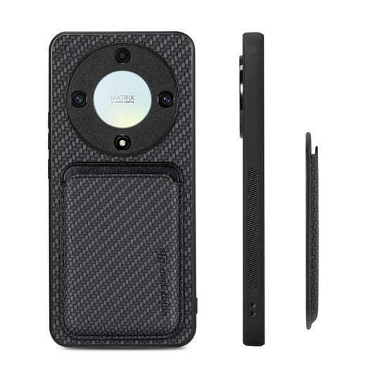 For Honor X9A Carbon Fiber Leather Card Magsafe Magnetic Phone Case(Black) by buy2fix