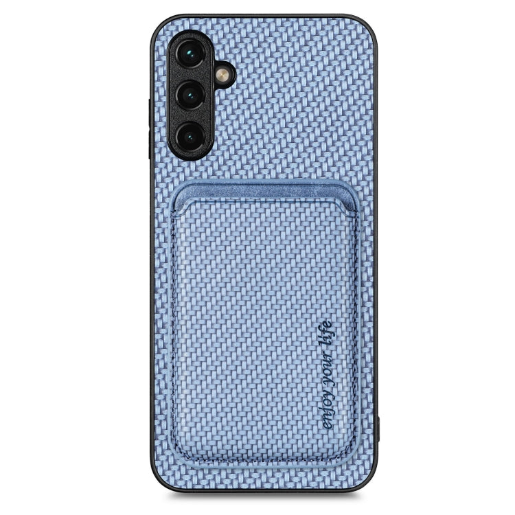 For Samsung Galaxy A34 5G Carbon Fiber Leather Card Magsafe Magnetic Phone Case(Blue) by buy2fix