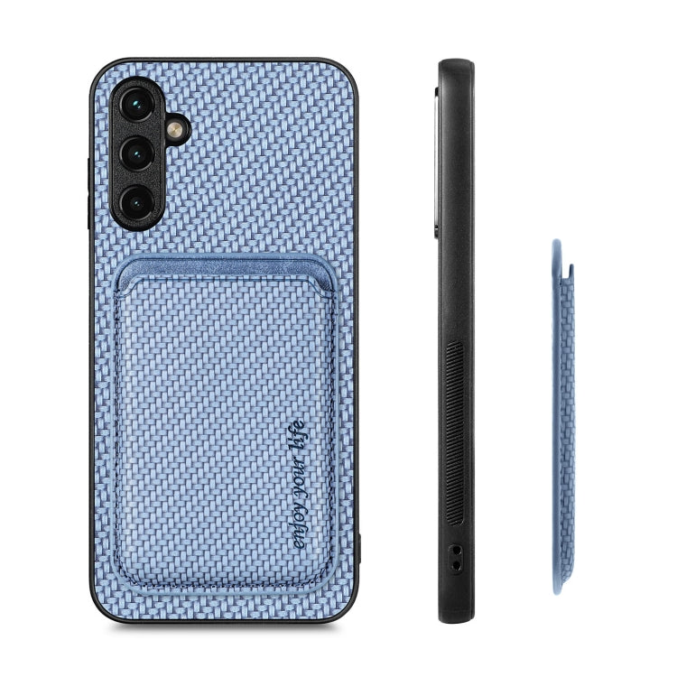 For Samsung Galaxy A34 5G Carbon Fiber Leather Card Magsafe Magnetic Phone Case(Blue) by buy2fix