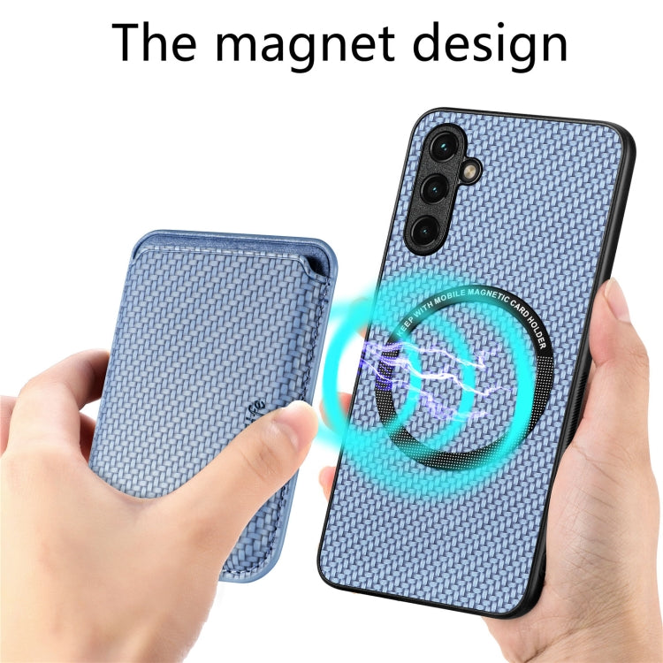 For Samsung Galaxy A34 5G Carbon Fiber Leather Card Magsafe Magnetic Phone Case(Blue) by buy2fix