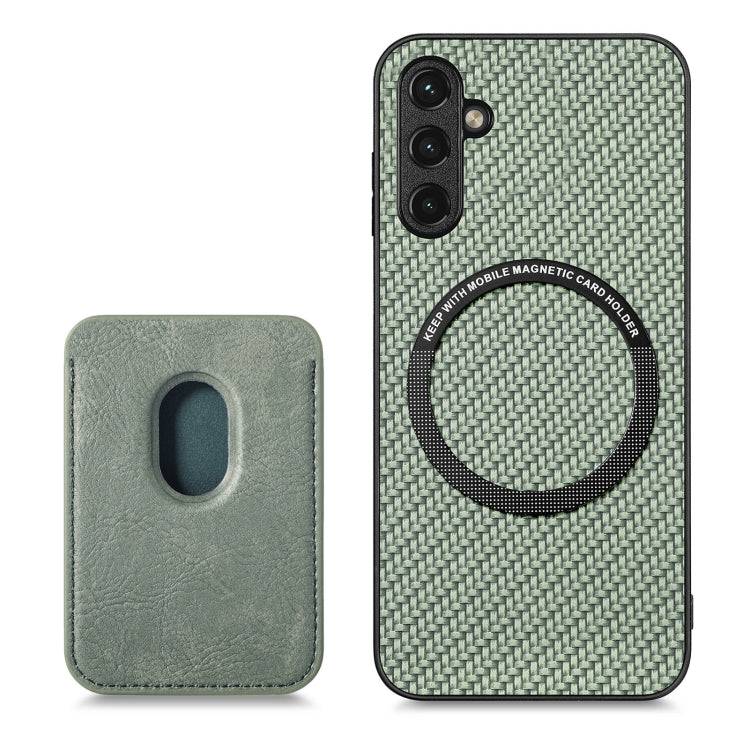 For Samsung Galaxy A34 5G Carbon Fiber Leather Card Magsafe Magnetic Phone Case(Green) - Galaxy Phone Cases by buy2fix | Online Shopping UK | buy2fix