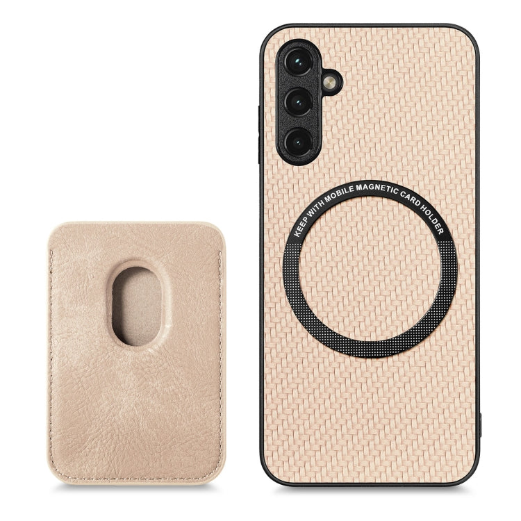 For Samsung Galaxy A34 5G Carbon Fiber Leather Card Magsafe Magnetic Phone Case(Khaki) by buy2fix