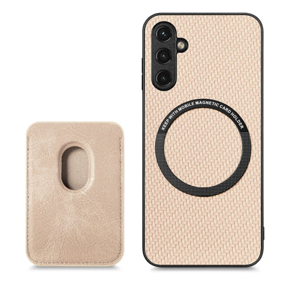 For Samsung Galaxy A34 5G Carbon Fiber Leather Card Magsafe Magnetic Phone Case(Khaki) by buy2fix